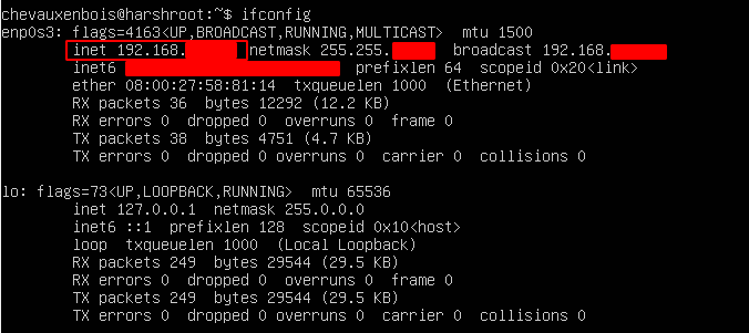 Getting the IP of the VM using ifconfig