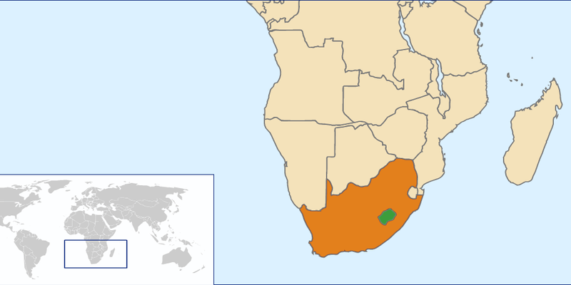 Mapa que mostra a localização de Lesoto no continente africano.