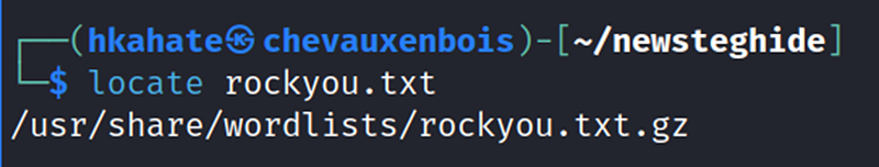 Locating the wordlist (rockyou.txt) file