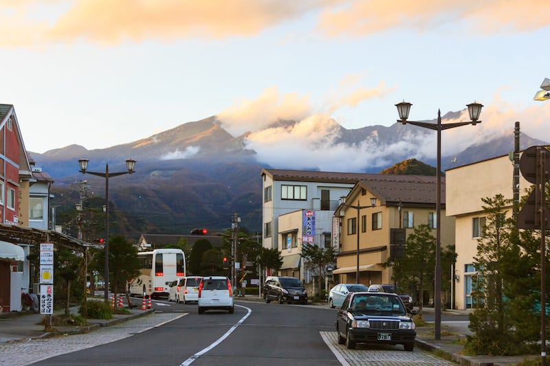 A view of the mountains of Nikko from the Tobu-Nikko Station