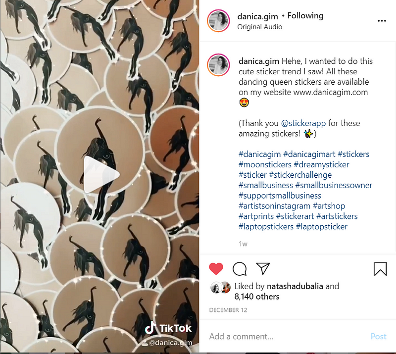Danica Gim’s Instagram Reel showcases her new range of stickers for her art business.