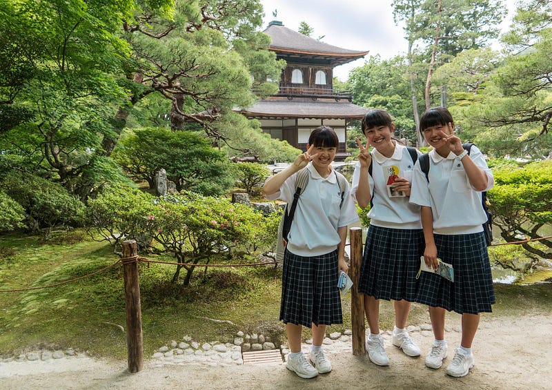 Girls in school uniforms in Kyoto.