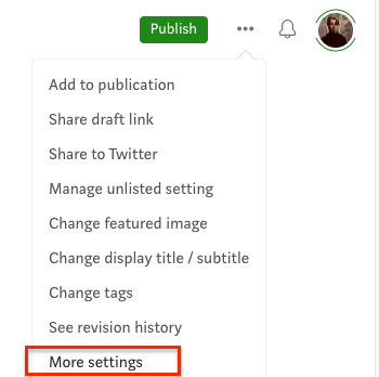 Medium Settings Dropdown Menu