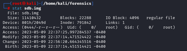 output of the stat command