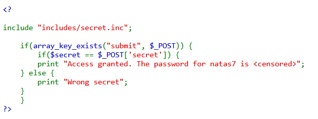 Natas 6 source code