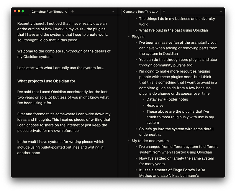 Writing setup in Obsidian