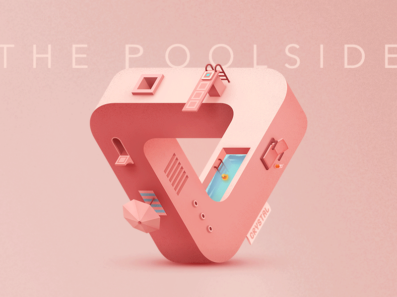 A 3D illustration of the poolside created by Crystal Yumumu on Dribbble