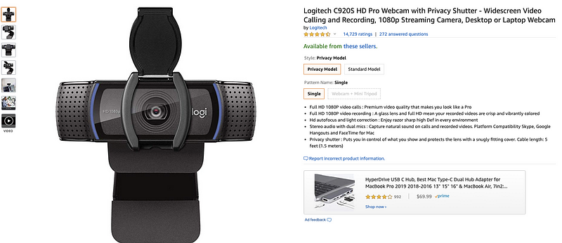 Logitech C920 is recommended for Salesforce Certification Exams and for streaming