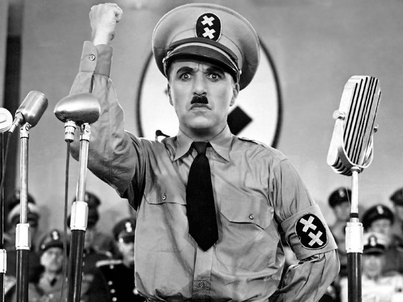 Charlie Chaplin as Adenoid Hynkel in “The Great Dictator”, 1940
