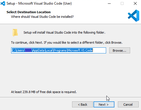 Destination Location for Visual Studio Code