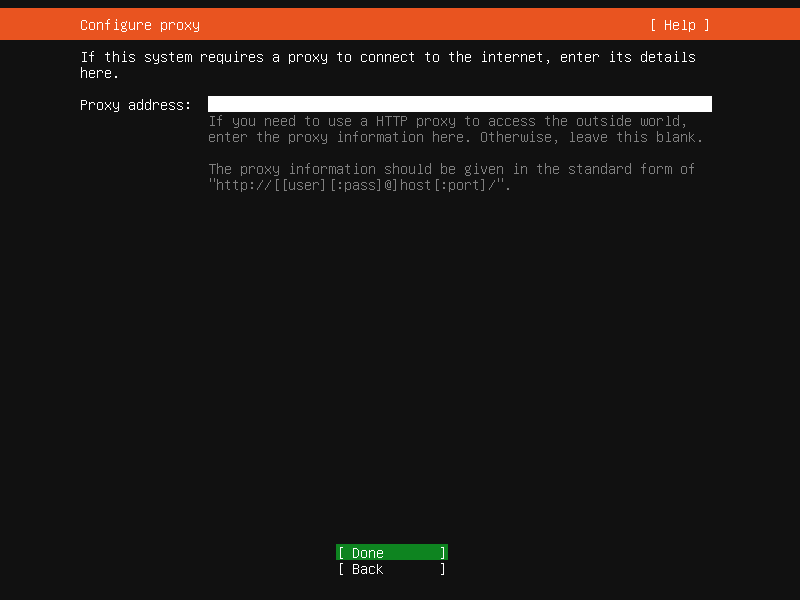 Install and configure the VM—step 7—Configure Proxy