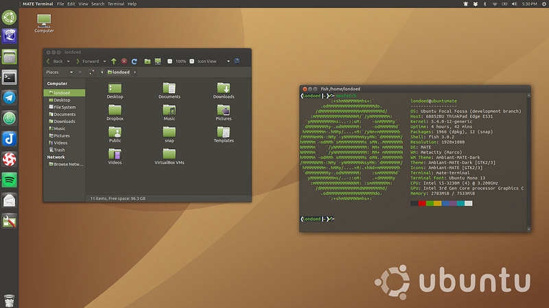 My current Ubuntu MATE desktop with the “Mutiny” layout.