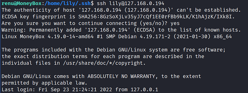 Switching the current user privilege to lily.