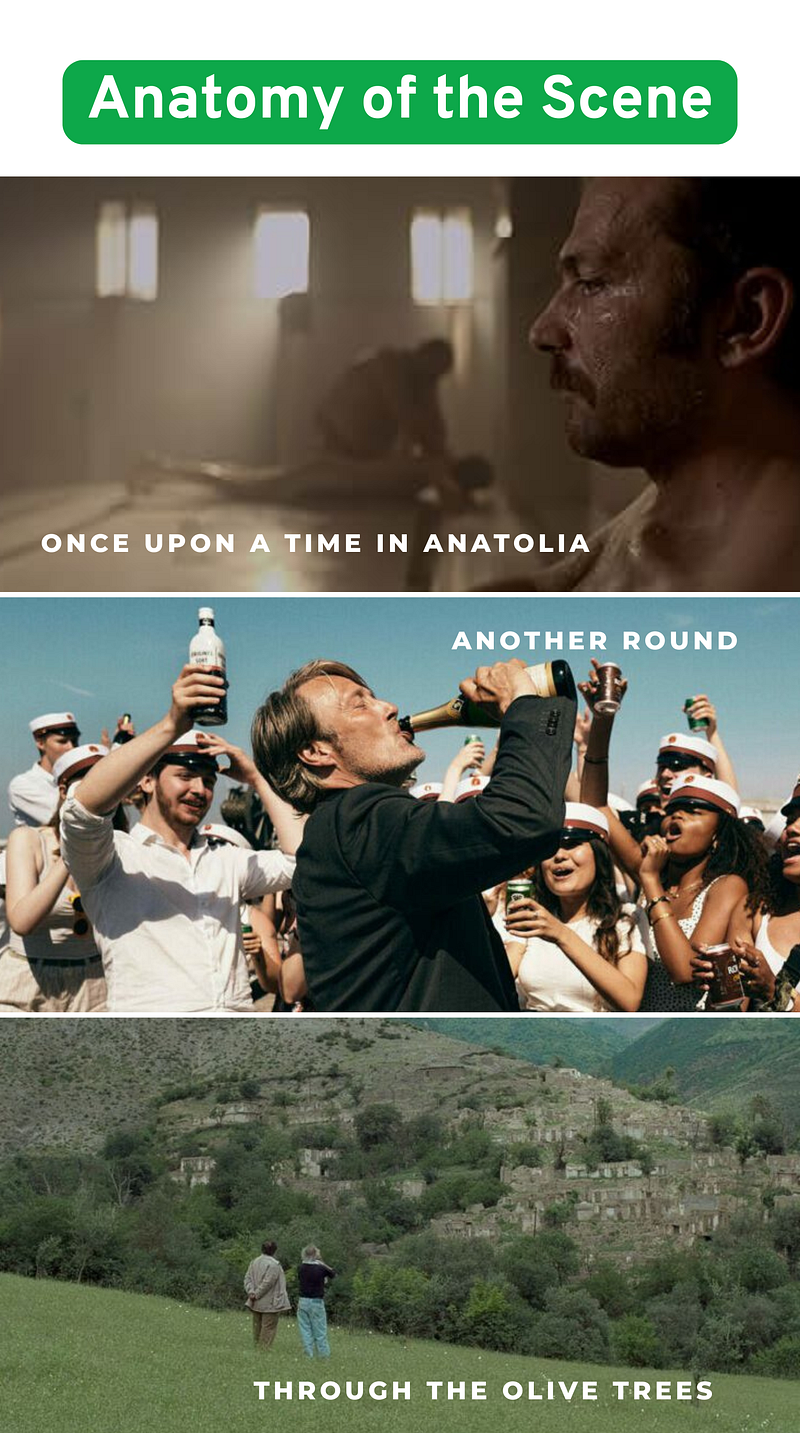 A brief anatomy of the scene I love from “Once Upon a Time in Anatolia”, “Another Round”, and “Through the Olive Trees”