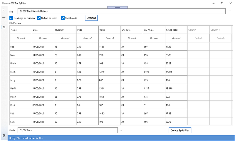 CSV File Splitter application