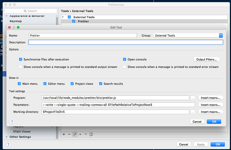 image of webstorm external tools