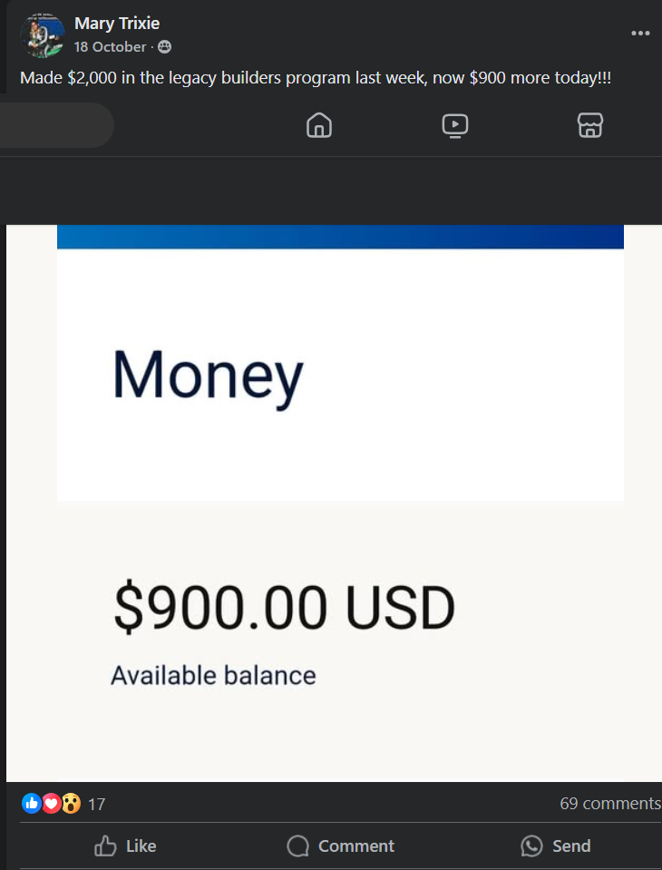 Earning Screenshots of Legacey Builders Program