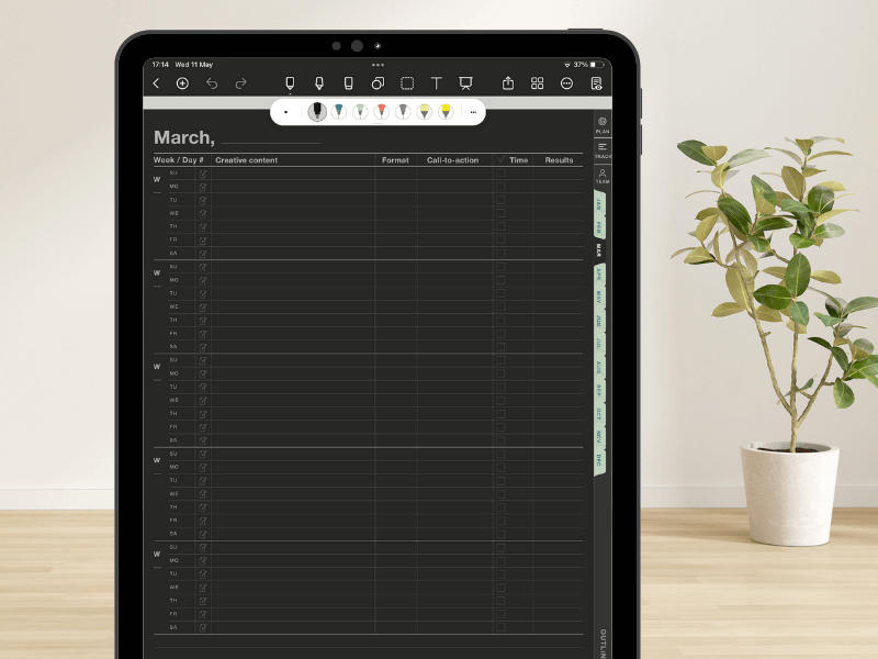 Undated goodnotes template inside the iPad Pro