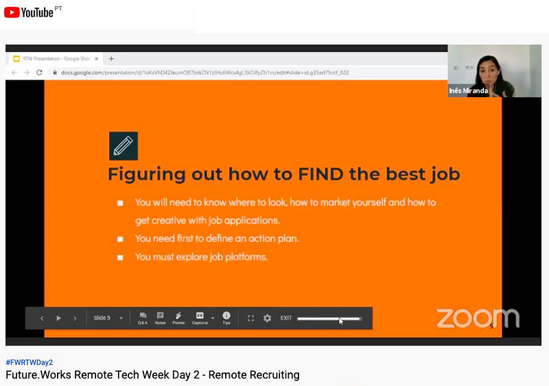 Orange presentation about finding the best job. Zoom screenshot