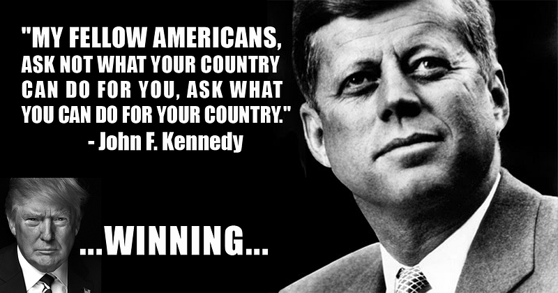 The verb "winning" will now stand alongside JFK's ...