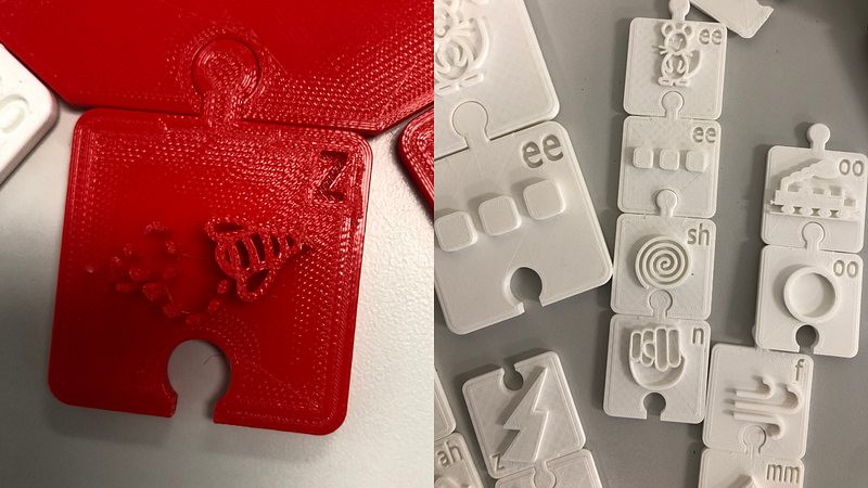 Photo of using icons from Noun Project to 3D print a tactile puzzle known as a “Ling Sound Puzzle”