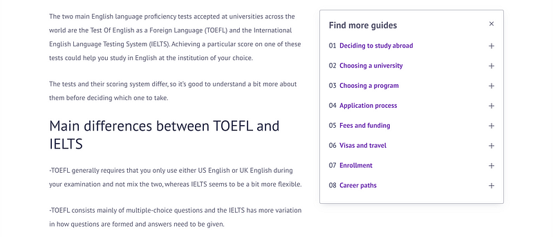 Screenshot for a Studee.com article showing a nested accordion