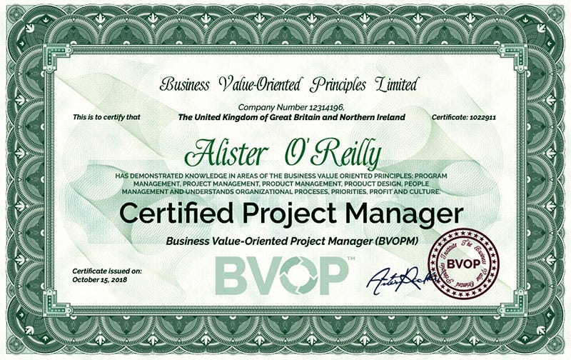 The BVOP Certified Project Manager document