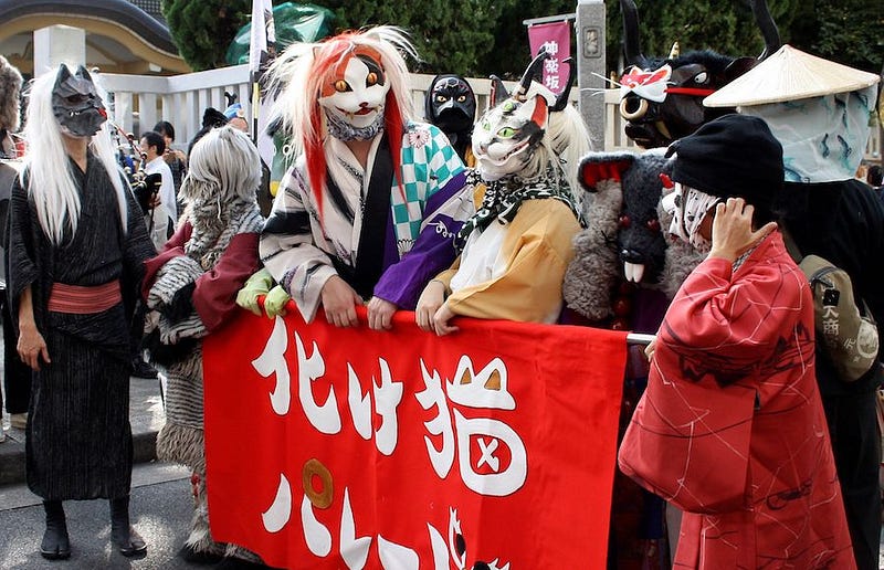 Participants dress as Bakeneko Festival which happens at the same time as Saitama Prefecture’s Kawagoe Festival