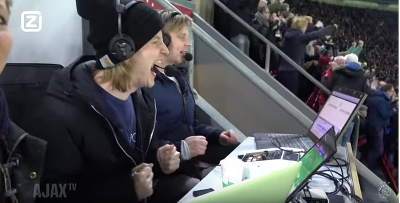 Diederik van Zessen (left) and co-host Anne de Jong at a home match against Heerenveen in January 2019