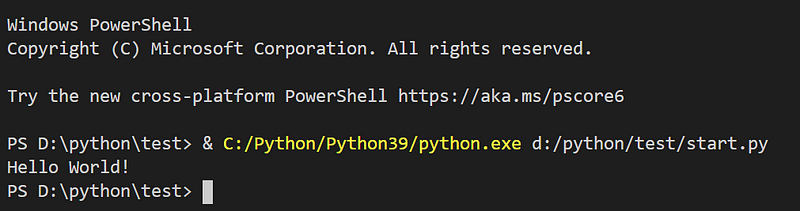 Run python file in visual studio code by the full path of python and your file