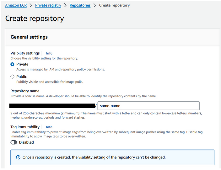 AWS ECR Configuration Screen