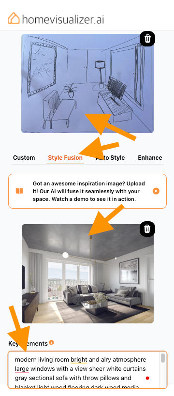 Using the visualizer tool in Homevisualizer to combine drawing with a real design