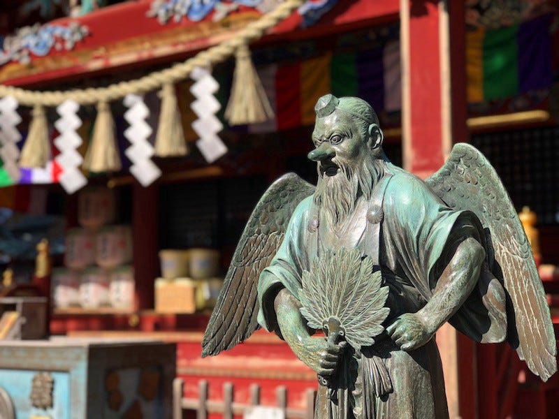 A statue of a Tengu at Yakuo-in on Tokyo’s sacred Mt. Takao which is not too far from Nakano Broadway