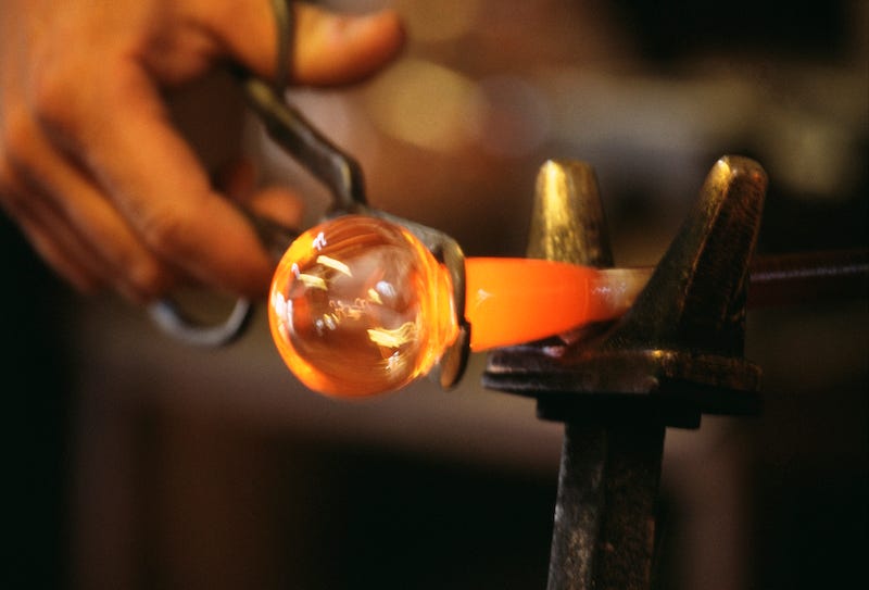 A craftsman in Japan makes a kokusan piece of glasswear