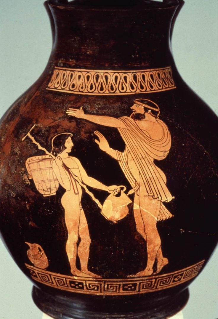 Red figure chous vase attributed to the Oionokles Painter, ca. 470 BCE
