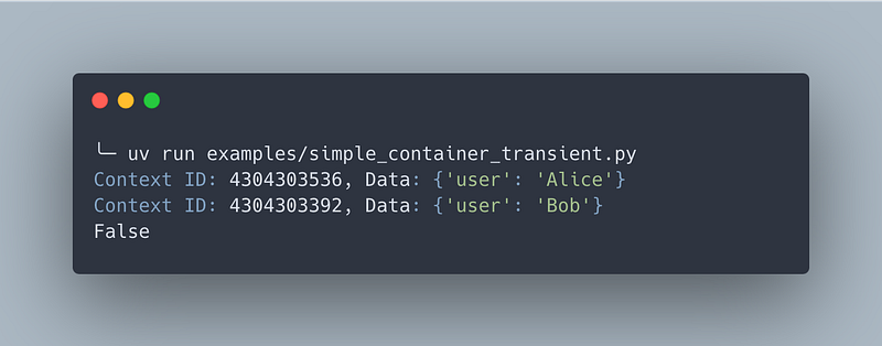 Screenshot of running the example Python script.