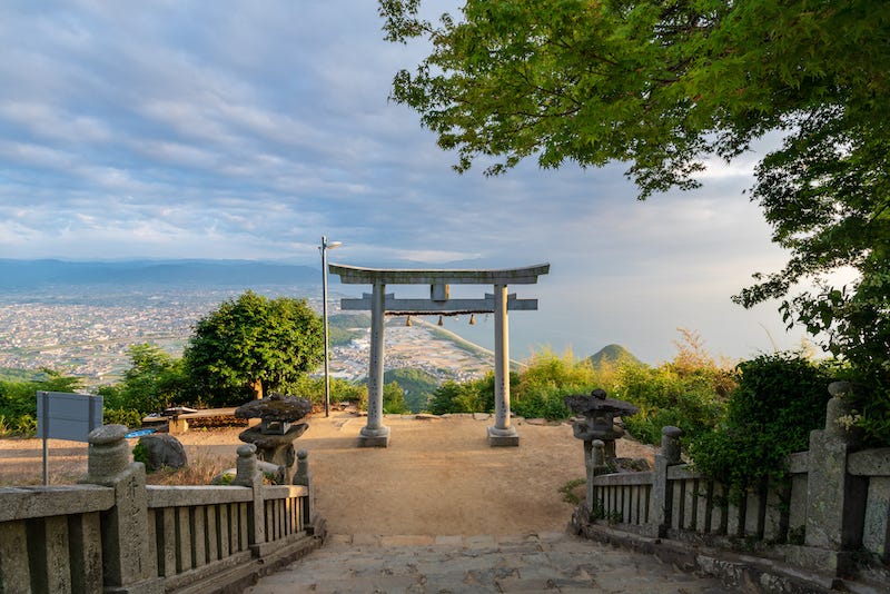 A picturesque torii gate overlooks the Seto Inland Sea at Kagawa Prefecture’s Kanon-ji in Setouchi