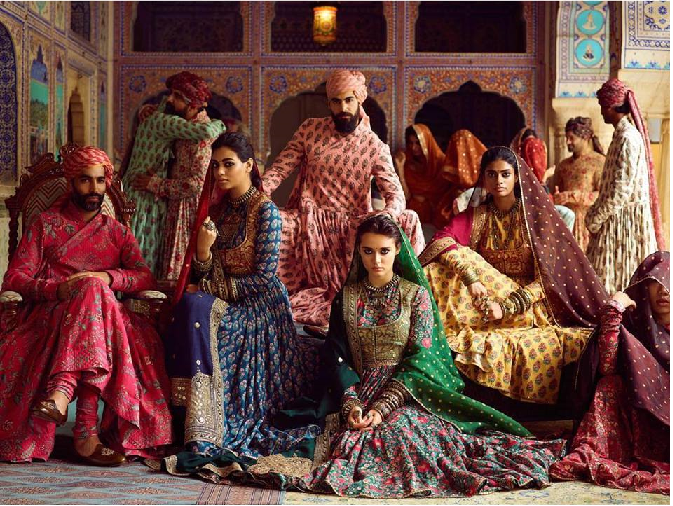 Men & Women dressed up in sabyasachi's block printed outfits