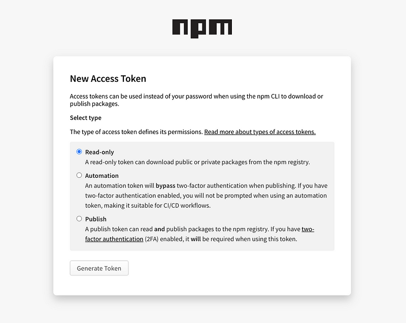 npm new API token