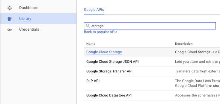 Searching for Google Cloud Storage API