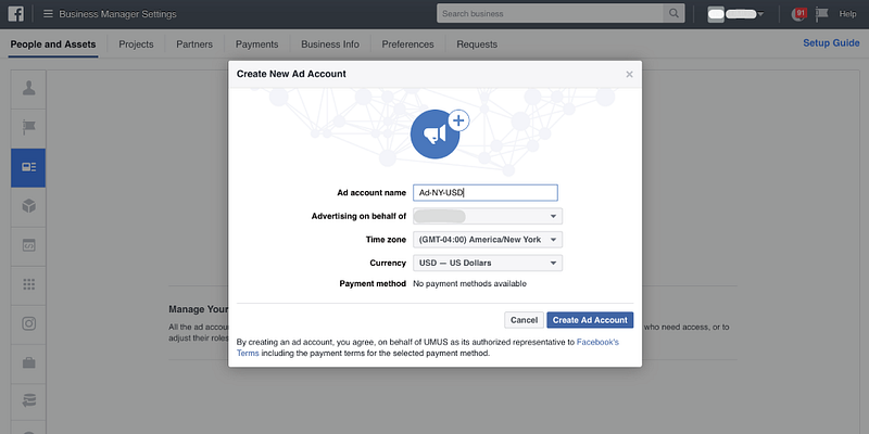 Facebook Ad account settings