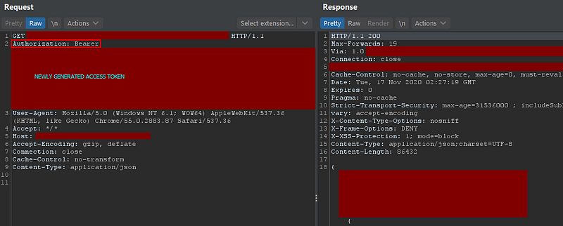 Request to the endpoint that uses the access token