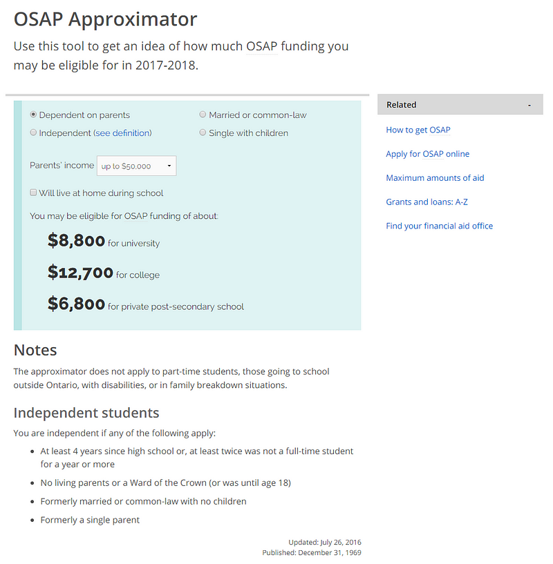 OSAP A new financial aid calculator Ontario Digital Medium