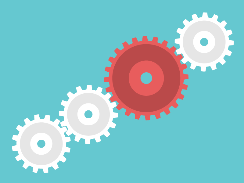 An illustration of a large gear fitting perfectly amongst a series of cogs