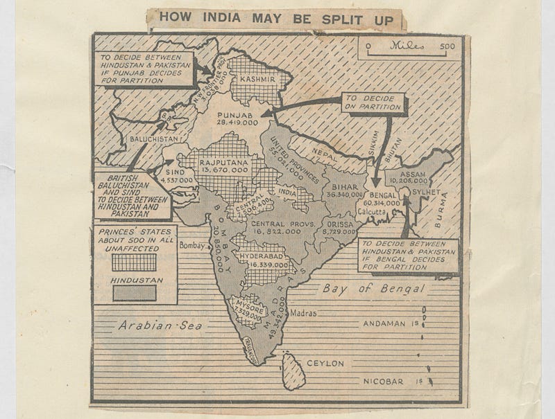 Antique map of India during Partition.