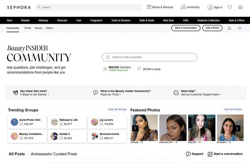 FIGURE 1.4: The Sephora Beauty Insider Community page includes content like “Hey there!” “Ambassador,” and “people like you” to create a sense of belonging for its customers.
