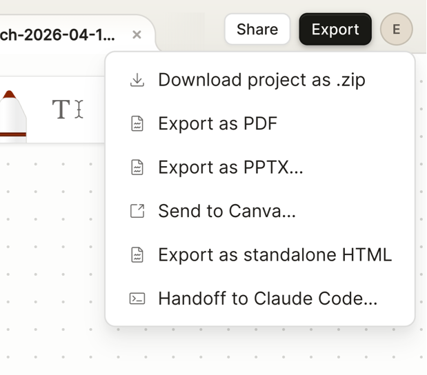 Export options menu OR Send to Claude Code modal]
