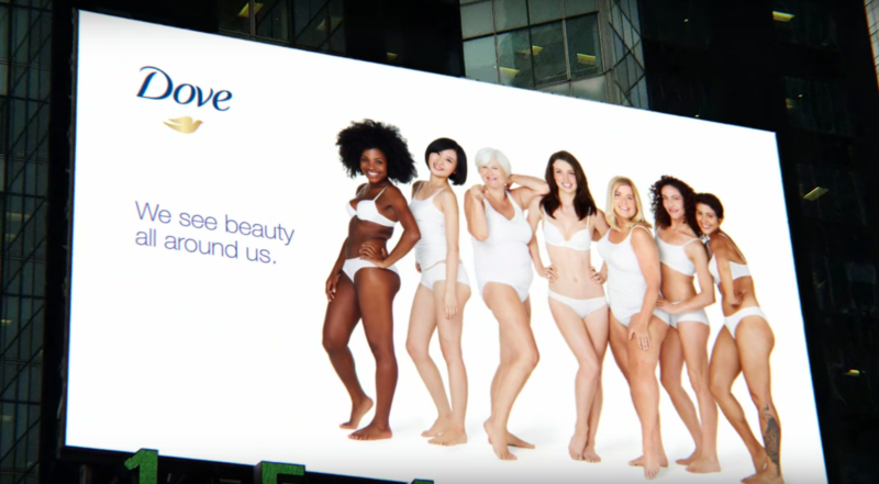 Dove print ad on a billboard showing women in underwears
