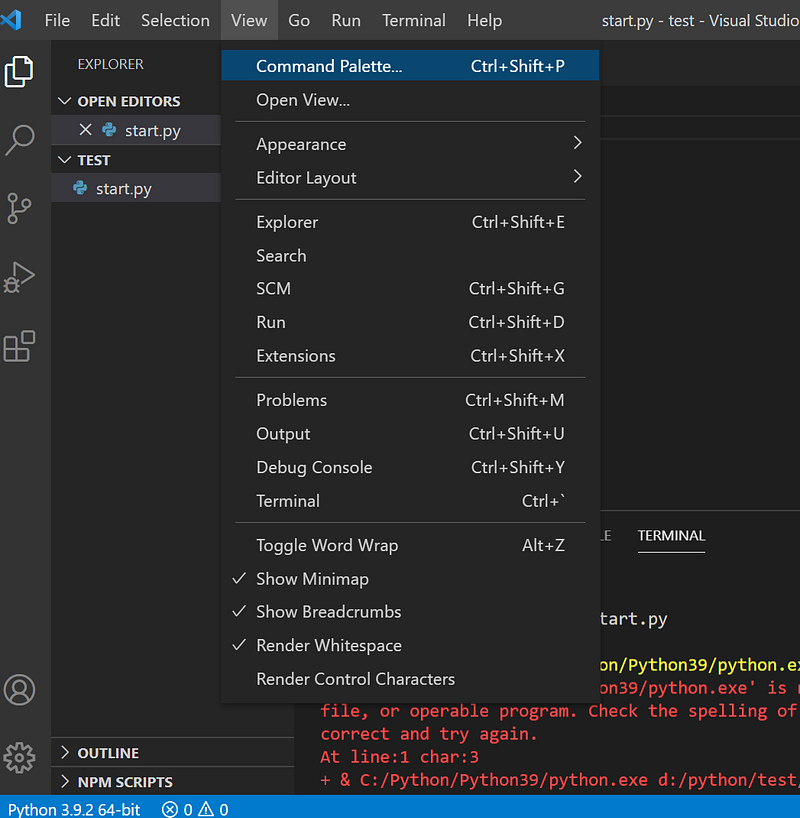 How to open command palette in visual studio code