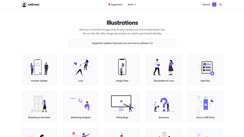 Open-source flat illustrations with instant color customization. Best for SaaS landing pages, empty states, and presentations.